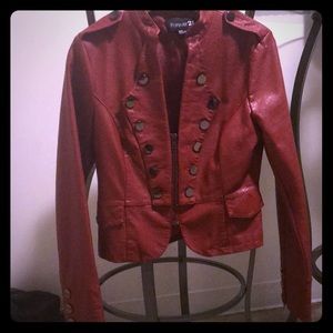Red faux leather bomber